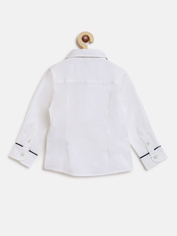 Long Sleeve Poplin  Shirt - White , With Bow image number null